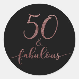 "50 & Fabulous" Roos Gouden Glitter Verjaardags Ch Ronde Sticker
