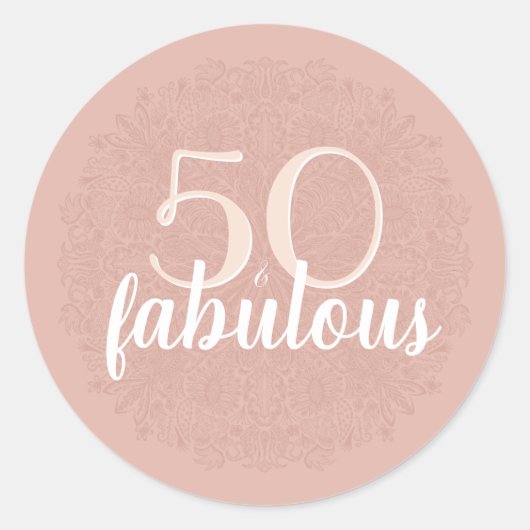 50 & Fabulous Roze Bloemen Mandala 50ste Verjaarda Ronde Sticker (Voorkant)