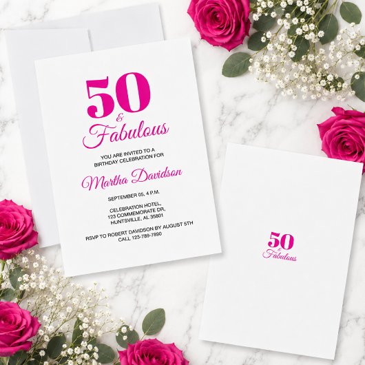 50 & Fabulous Roze Chic Feestelijke Viering Kaart