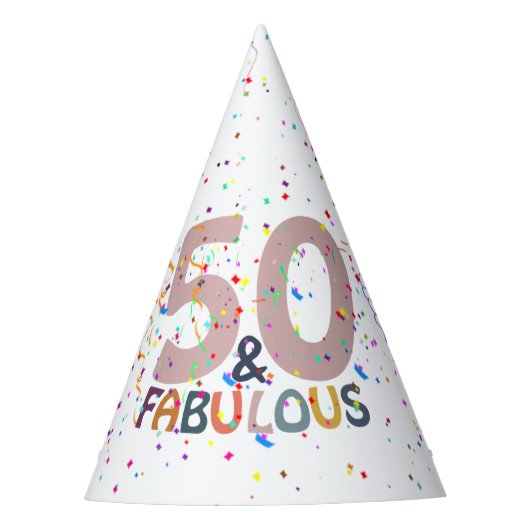 50 & Fabulous Roze Confetti Trendy Verjaardag Feesthoedjes (Voorkant)