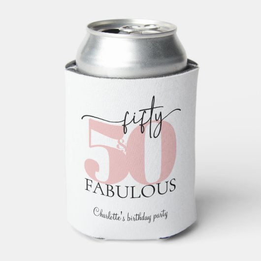 "50 & Fabulous" Roze en Zwart Verjaardag Blikjeskoeler (Blikje Voorkant)