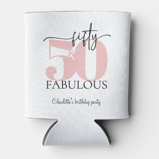 "50 & Fabulous" Roze en Zwart Verjaardag Blikjeskoeler (Voorkant)