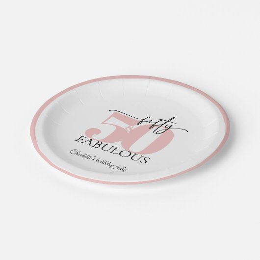"50 & Fabulous" Roze en Zwart Verjaardag Papieren Bordje (Gekanteld)