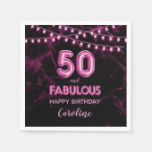50 & Fabulous Roze Folie Ballonnen & String Lights Servet (Voorkant)