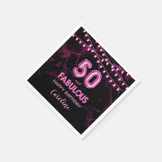 50 & Fabulous Roze Folie Ballonnen & String Lights Servet (Hoek)