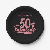 50 & Fabulous Roze Glitter 50e Verjaardag Naam Papieren Bordje (Voorkant)