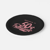 50 & Fabulous Roze Glitter 50e Verjaardag Naam Papieren Bordje (Gekanteld)