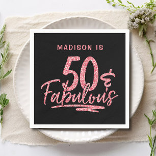 50 & Fabulous Roze Glitter 50e Verjaardag Naam Servet