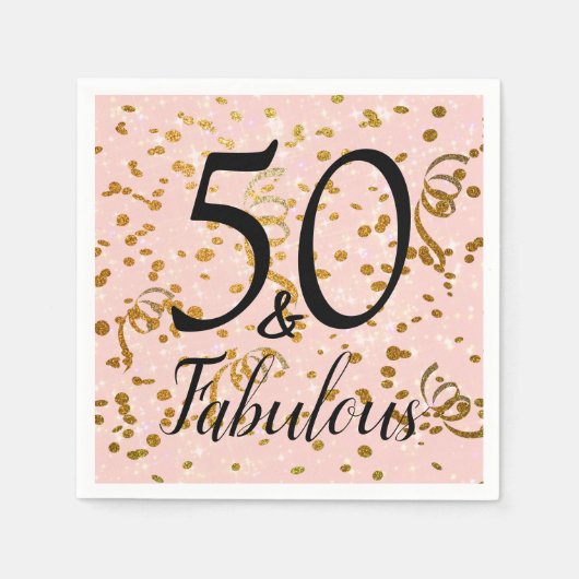 50 & Fabulous Roze Goud Confetti Verjaardagsfeest Servet (Voorkant)