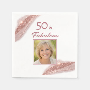 50 & Fabulous Roze Goud Foto Verjaardagsfeest Servet