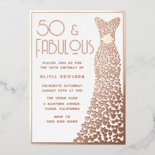 50 & Fabulous Roze Gouden Folie Jurk 50ste Verjaar Uitnodiging