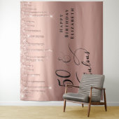 50 Fabulous Roze Gouden Glitter Verjaardagsfeestje Wandkleed (In situ)