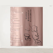 50 Fabulous Roze Gouden Glitter Verjaardagsfeestje Wandkleed (Voorkant)