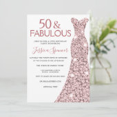 50 & Fabulous Roze Gouden Jurk 50ste Verjaardagsfe Kaart (Staand voorkant)