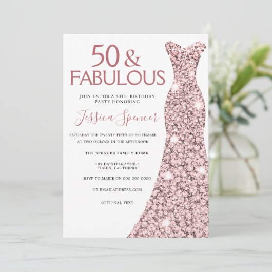 50 & Fabulous Roze Gouden Jurk 50ste Verjaardagsfe Kaart (Staand voorkant)