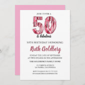 50 & Fabulous Roze Luipaardprint Brusho Uitnodigin Kaart (Voorkant / Achterkant)