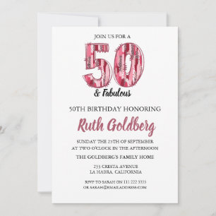 50 & Fabulous Roze Luipaardprint Brusho Uitnodigin Kaart