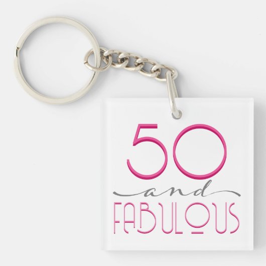 50 & Fabulous Roze Retro Typografie Sleutelhanger (voorkant)
