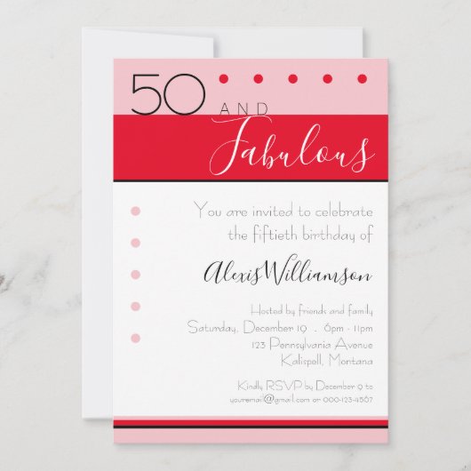 50 Fabulous Roze Rood Elegant Stripes Uitnodiging (Voorkant)