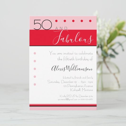 50 Fabulous Roze Rood Elegant Stripes Uitnodiging (Staand voorkant)