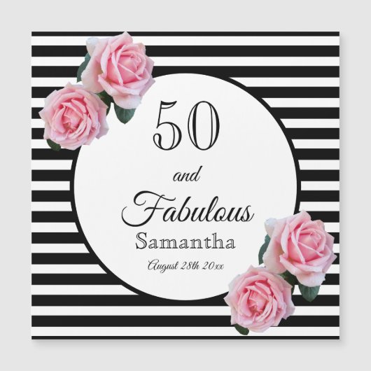 50 fabulous roze rozen zwarte witte strepen (Voorkant)