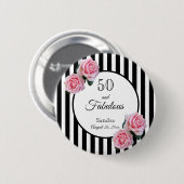 50 fabulous roze rozen zwarte witte strepen ronde button 5,7 cm (Voorkant /achterkant)