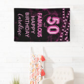 50 & Fabulous Roze & Zwart Verjaardag Verticaal Spandoek (Insitu)