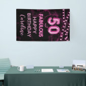 50 & Fabulous Roze & Zwart Verjaardag Verticaal Spandoek (Beurs)