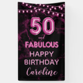 50 & Fabulous Roze & Zwart Verjaardag Verticaal Spandoek (Verticaal)