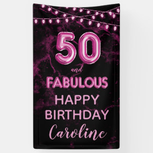 50 & Fabulous Roze & Zwart Verjaardag Verticaal Spandoek