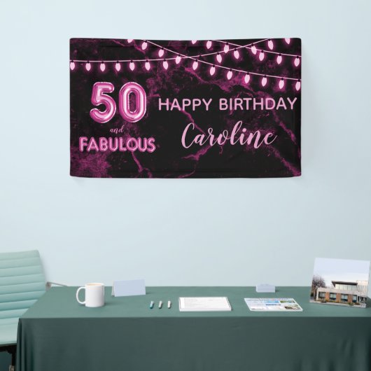 50 & Fabulous Roze & Zwarte Ballonlichten Verjaard Spandoek (Beurs)