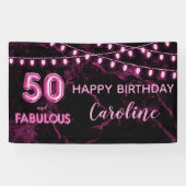 50 & Fabulous Roze & Zwarte Ballonlichten Verjaard Spandoek (Horizontaal)