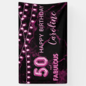 50 & Fabulous Roze & Zwarte Ballonlichten Verjaard Spandoek (Verticaal)