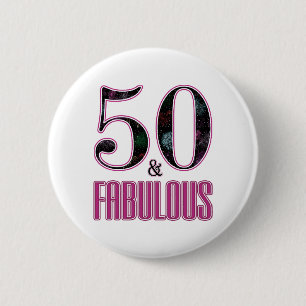 50 & Fabulous Roze Zwarte Typografie 50ste Verjaar Ronde Button 5,7 Cm