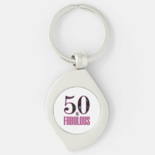 50 & Fabulous Roze Zwarte Typografie 50ste Verjaar Sleutelhanger