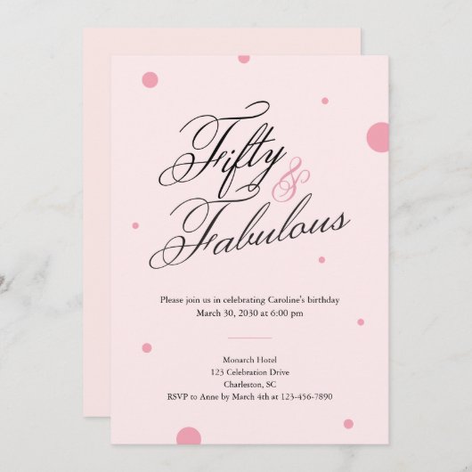 50 & Fabulous Script 50th Birthday Invitation Kaart (Voorkant / Achterkant)