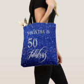 50 & Fabulous Script Glitterend Diepblauw Glitters Tote Bag (Dichtbij)