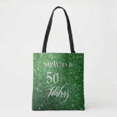 50 & Fabulous Script Sparking Deep Green Glitter Tote Bag (Voorkant)