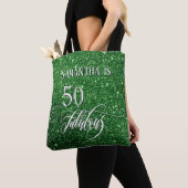 50 & Fabulous Script Sparking Deep Green Glitter Tote Bag (Dichtbij)