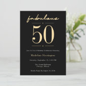 50 & Fabulous Script Zwart Gouden Verjaardagsfeest Kaart (Staand voorkant)