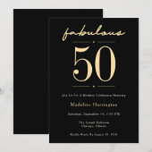 50 & Fabulous Script Zwart Gouden Verjaardagsfeest Kaart (Voorkant / Achterkant)