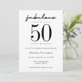50 & Fabulous Script Zwart Wit Verjaardagsfeestje Kaart (Staand voorkant)