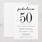 50 & Fabulous Script Zwart Wit Verjaardagsfeestje Kaart (Voorkant / Achterkant)