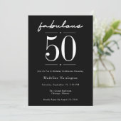 50 & Fabulous Script Zwarte Verjaardagsfeest Kaart (Staand voorkant)