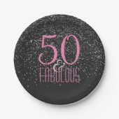 50 & Fabulous Silver Confetti | Roze 50e verjaarda Papieren Bordje (Voorkant)