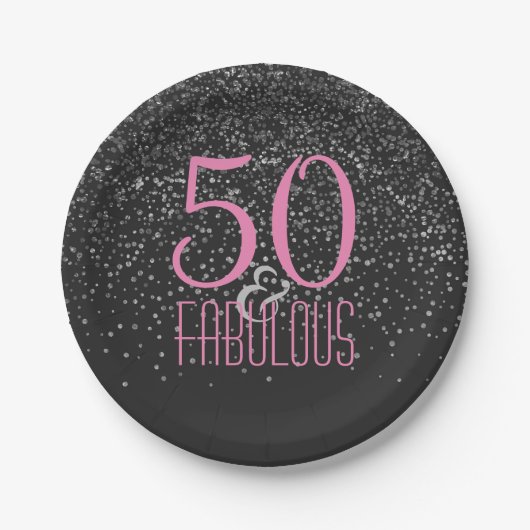 50 & Fabulous Silver Confetti | Roze 50e verjaarda Papieren Bordje (Voorkant)