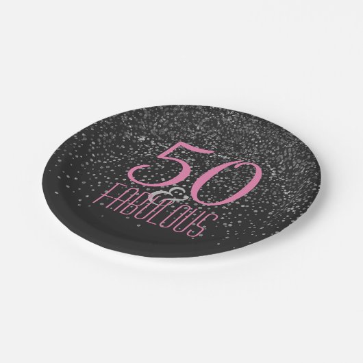 50 & Fabulous Silver Confetti | Roze 50e verjaarda Papieren Bordje (Gekanteld)