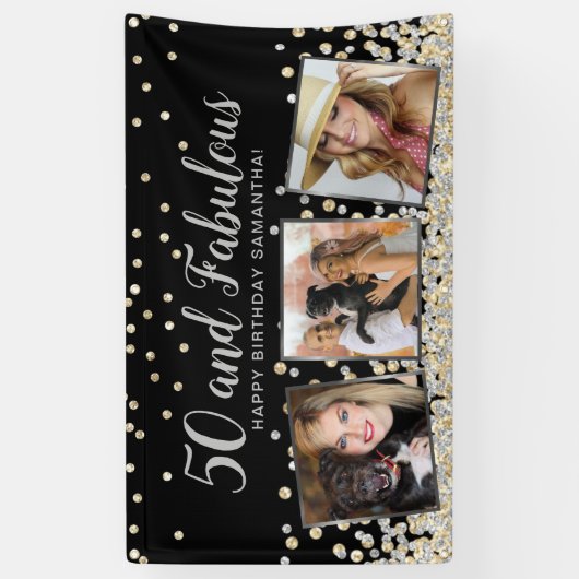 50 Fabulous Silver Photo Collage 50e verjaardag Spandoek (Verticaal)