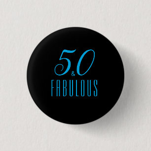 50 & Fabulous Sky Blue Black Ronde Button 3,2 Cm