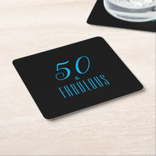 50 & Fabulous Sky Blue Black, zondag Kartonnen Onderzetters